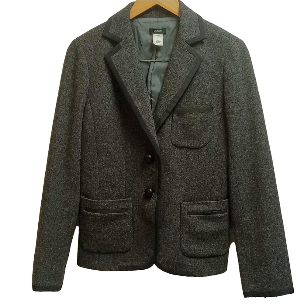 J.CREW DARK CHARCOAL PREPPY SCHOOLBOY WOOL BLAZER WITH BLACK TRIM - Picture 3 of 12
